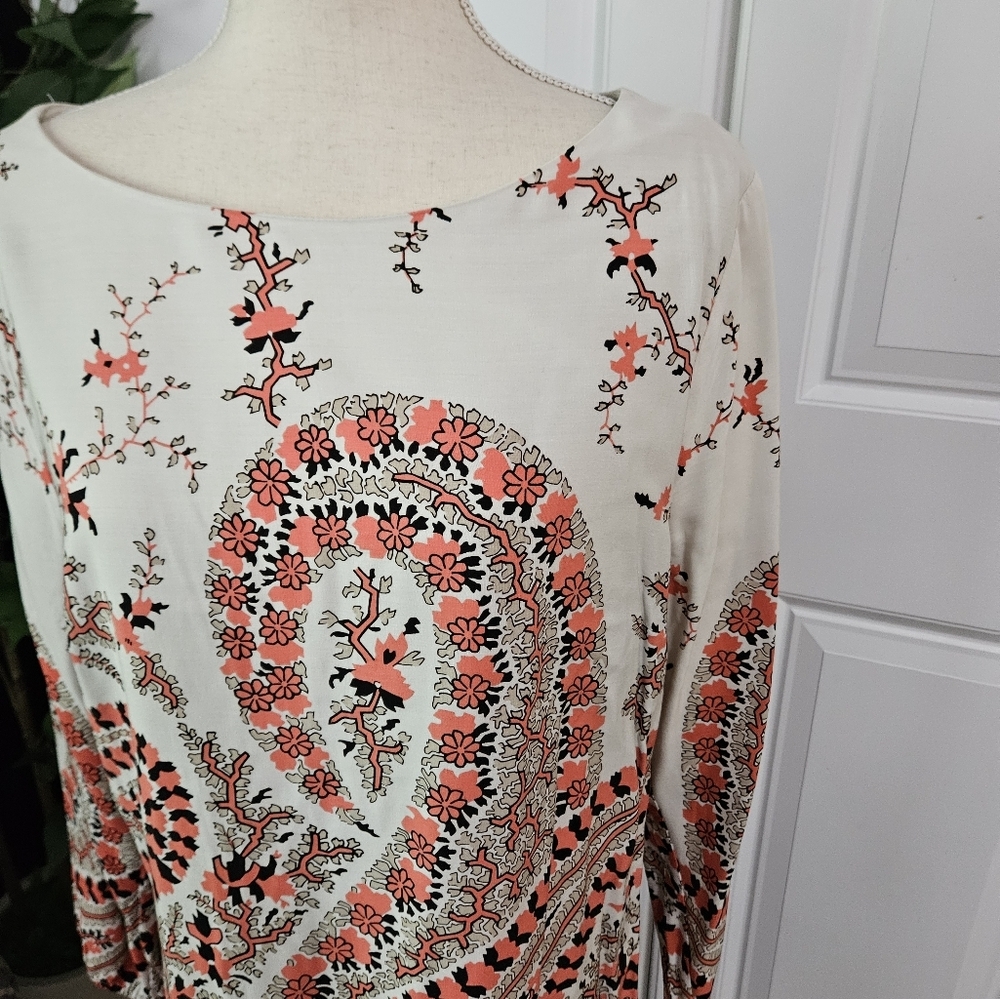 Floral Paisley Print Dress Beige, Peach, Coral - Picture 5 of 10